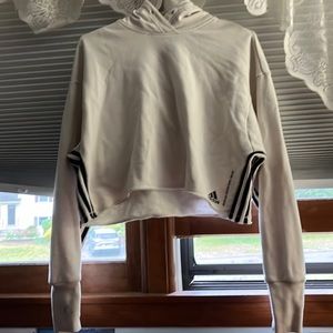 White cropped Adidas hooded sweatshirt size small